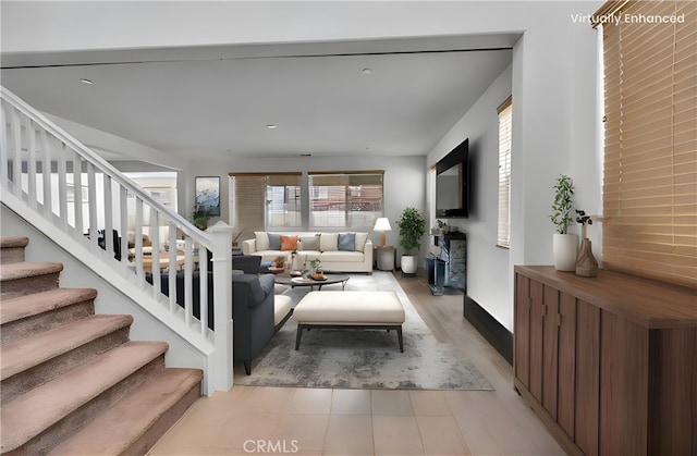 24469 Paxton Ln, Lake Elsinore, CA 92532 - living room with stairway and a fireplace