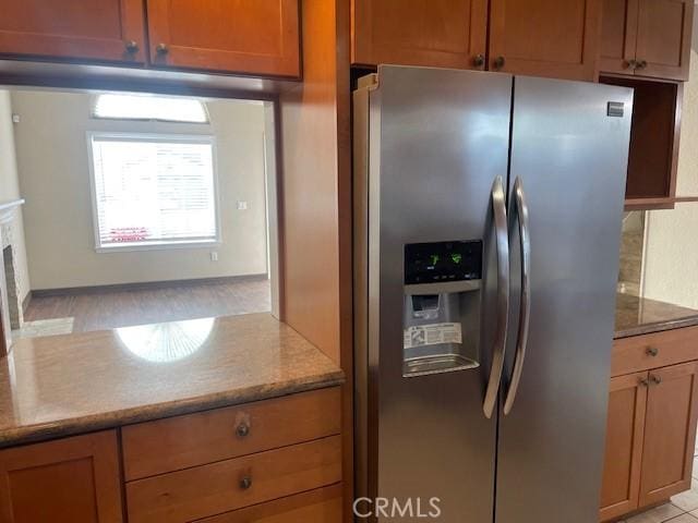 kitchen with stainless steel fridge