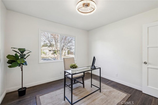 office featuring dark wood-style floors and baseboards