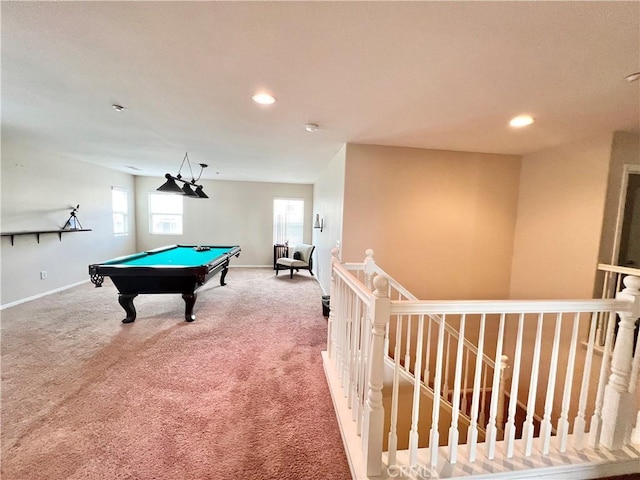 game room with carpet floors and billiards