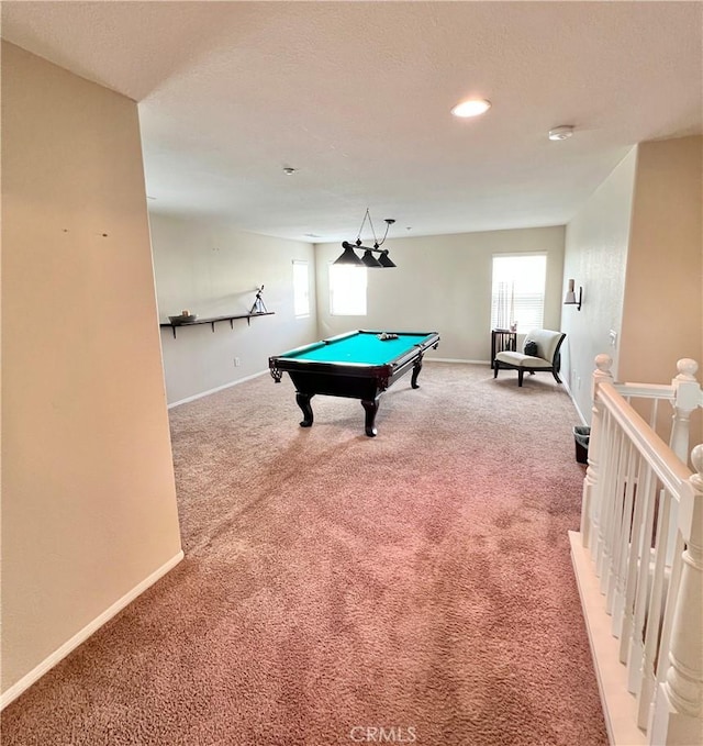 recreation room featuring carpet floors and billiards