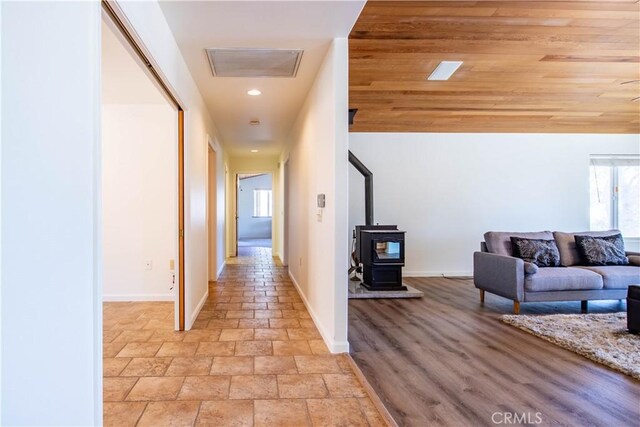 hall with wooden ceiling