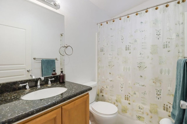 full bathroom with toilet, vanity, and shower / bath combo