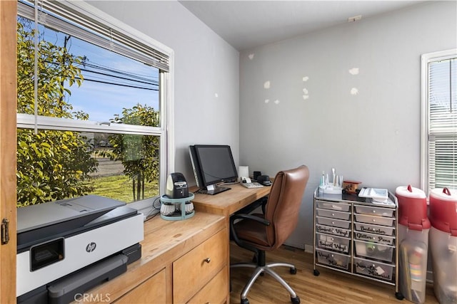 office with a healthy amount of sunlight and light wood-type flooring