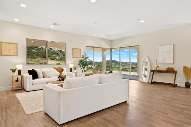 living room with light hardwood / wood-style flooring