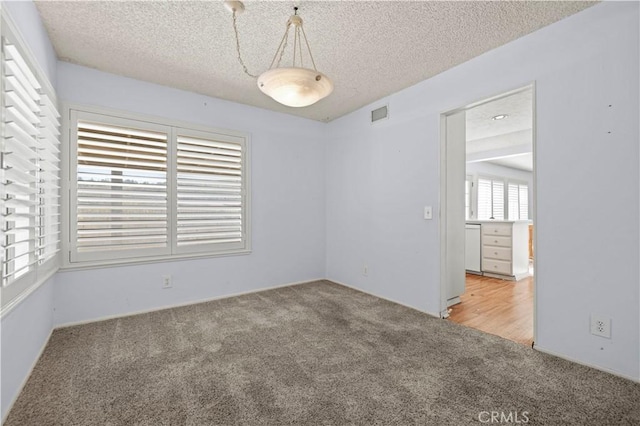 unfurnished room featuring carpet floors and a textured ceiling