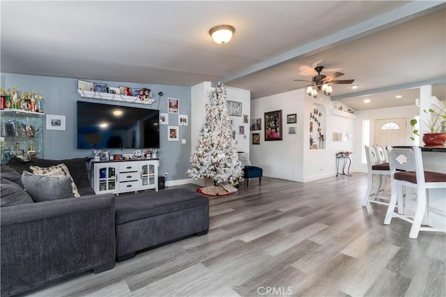 51490 Forest Boundry Rd, Anza, CA 92539 - living room featuring ceiling fan, lofted ceiling, and hardwood / wood-style floors