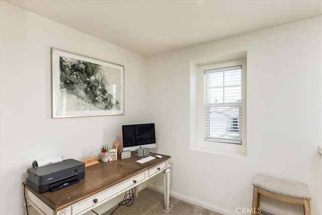 view of carpeted home office