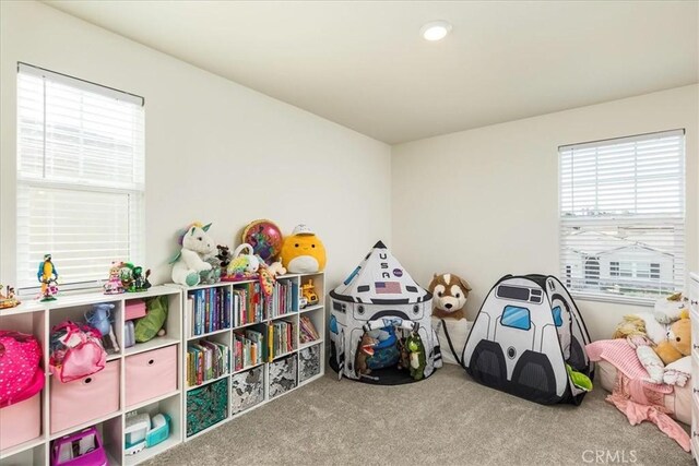 recreation room with carpet floors