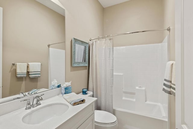 full bathroom with toilet, shower / tub combo, and vanity