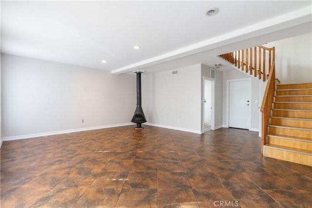 interior space featuring beam ceiling