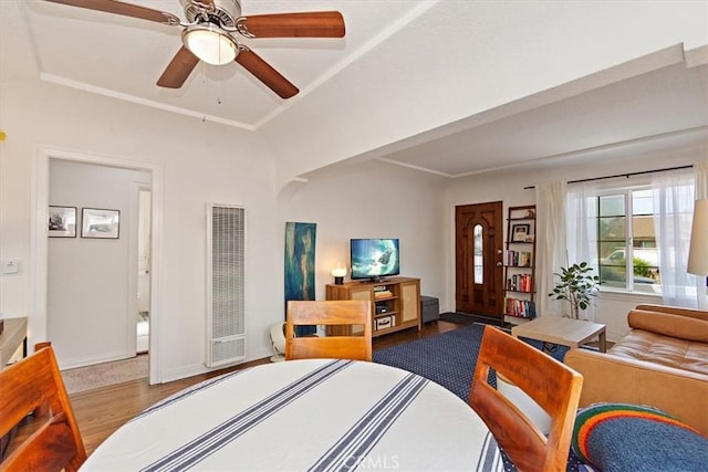 bedroom featuring ceiling fan and wood-type flooring