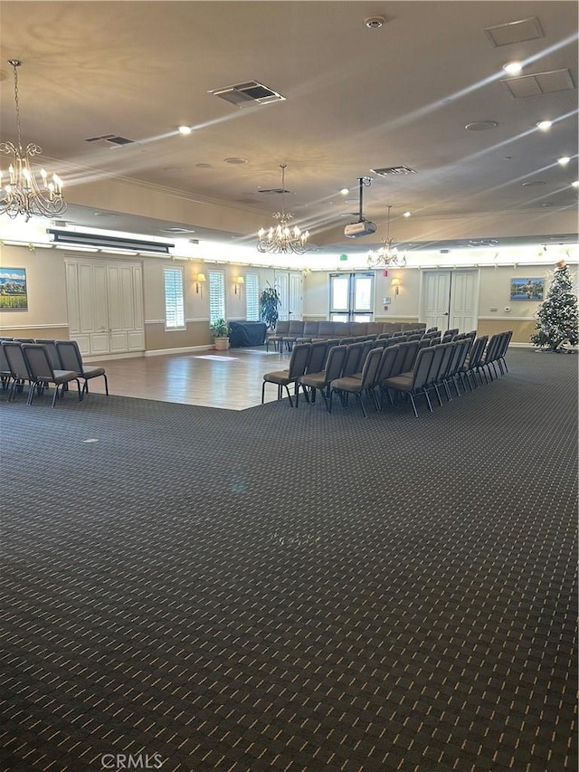 workout area with plenty of natural light and ornamental molding