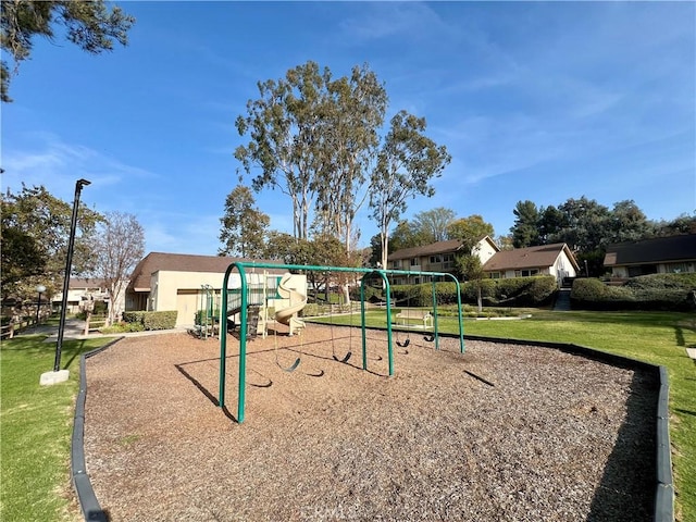 view of play area with a yard