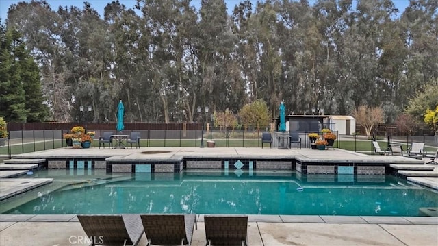 view of swimming pool with a patio