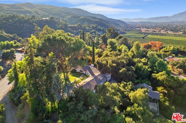 birds eye view of property featuring a mountain view