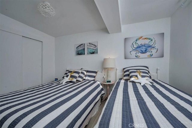 bedroom with hardwood / wood-style flooring and a closet