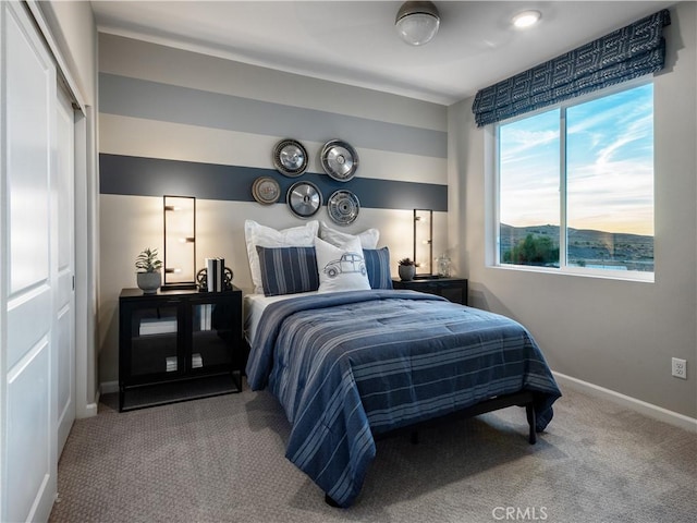 carpeted bedroom with a closet