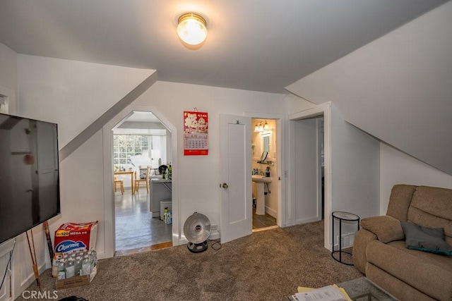 sitting room with carpet floors