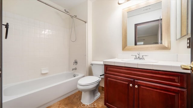 full bathroom with toilet, vanity, tile patterned floors, and  shower combination