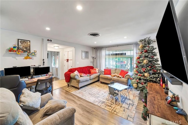 living room featuring light wood-type flooring