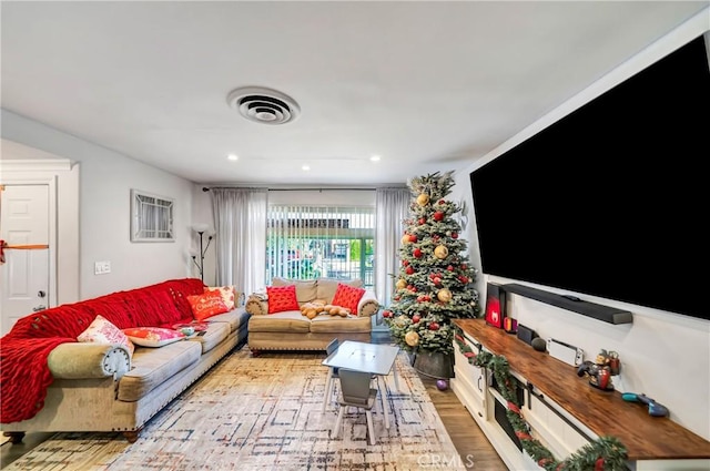 living room with light wood-type flooring