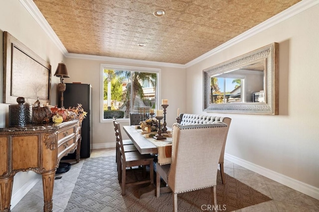 tiled dining space with ornamental molding