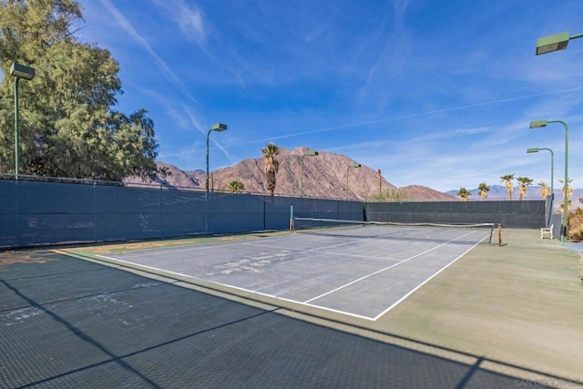 view of sport court featuring a mountain view