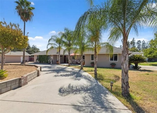 single story home featuring a front lawn