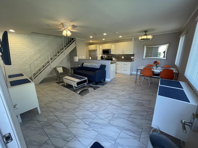 living room with ceiling fan