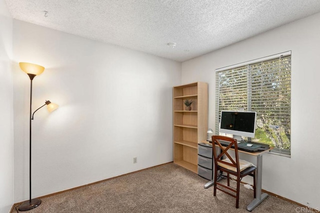 office space with carpet floors and a textured ceiling