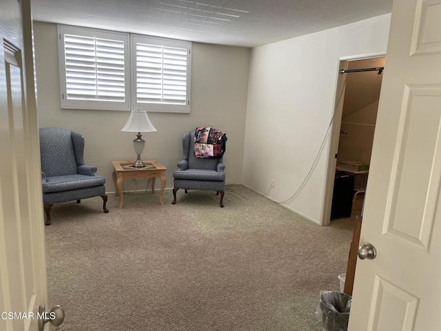 living area with light carpet