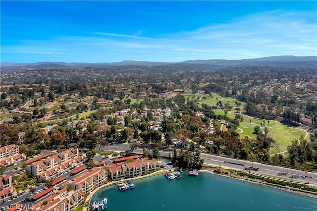 aerial view with a water and mountain view