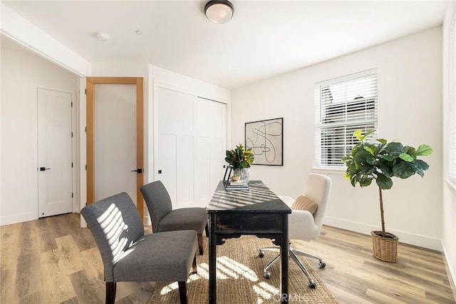 office area featuring light hardwood / wood-style floors