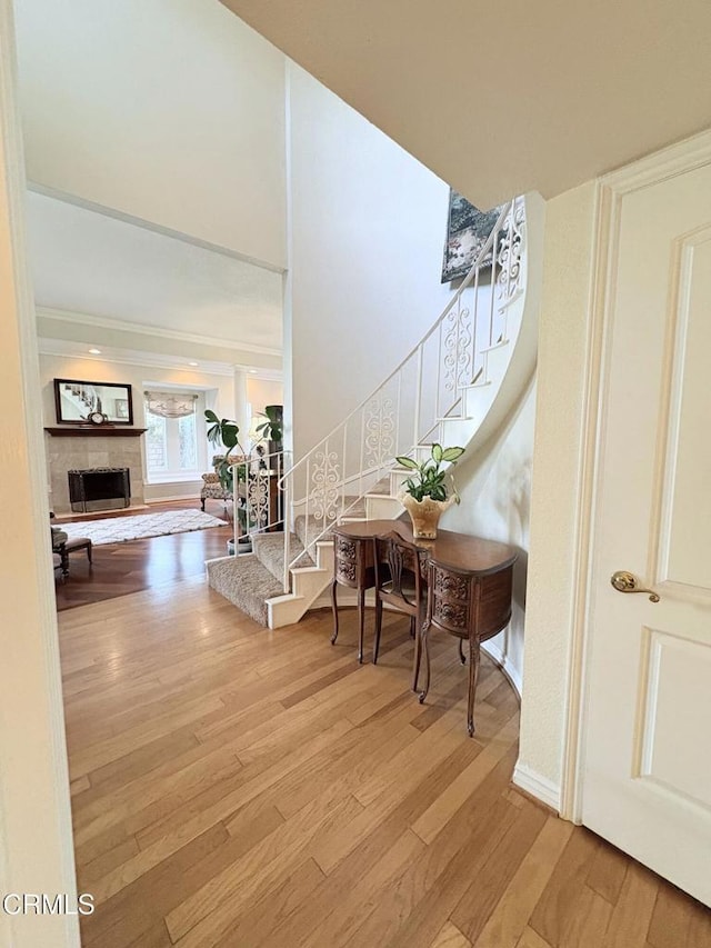 foyer entrance with hardwood / wood-style flooring