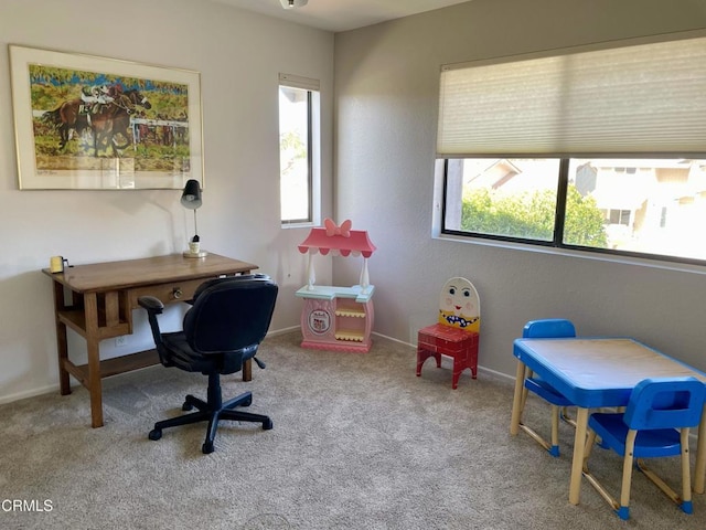 view of carpeted home office