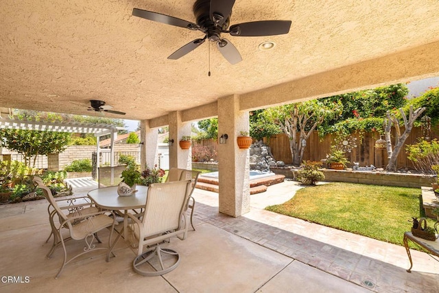 1590 Frazier St, Camarillo, CA 93012 - fenced backyard featuring ceiling fan, a patio area, and outdoor dining area