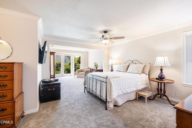 1590 Frazier St, Camarillo, CA 93012 - bedroom featuring carpet floors, ornamental molding, ceiling fan, and a textured ceiling