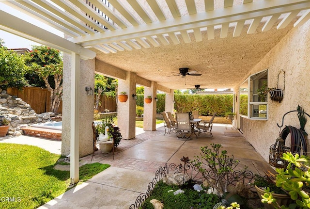 1590 Frazier St, Camarillo, CA 93012 - fenced backyard featuring outdoor dining area, ceiling fan, a patio, and a pergola