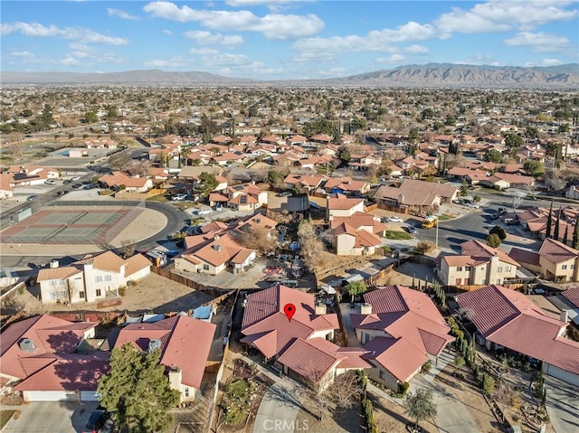 drone / aerial view featuring a mountain view