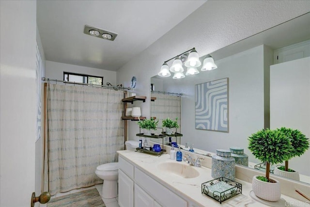 full bathroom with tile patterned flooring, vanity, shower / bathtub combination with curtain, and toilet