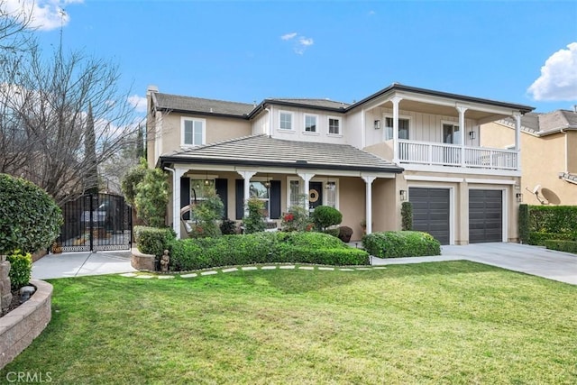 view of front facade with a front lawn and a garage