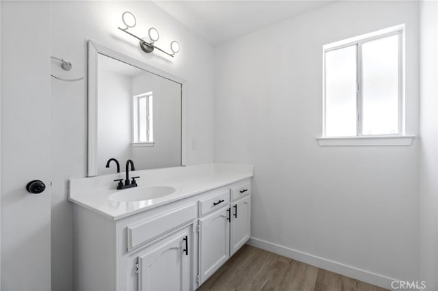 bathroom featuring wood-type flooring and vanity