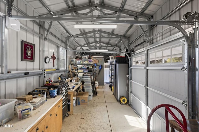 garage with a workshop area