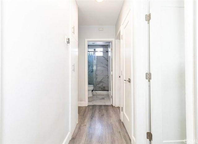 hall with light hardwood / wood-style floors