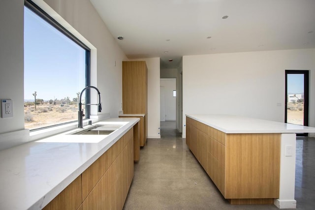 kitchen with sink and a kitchen island