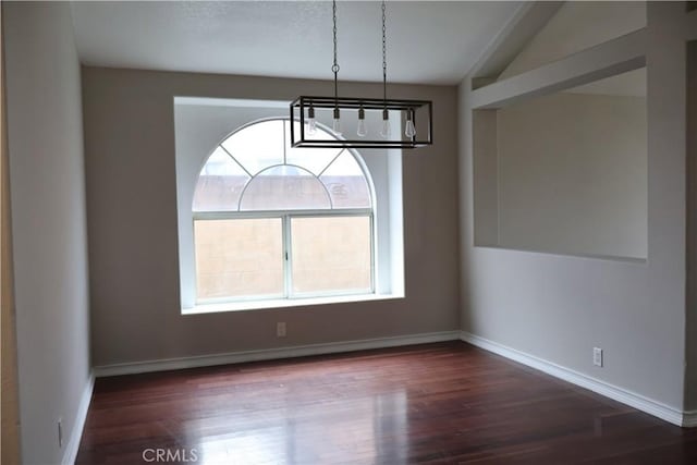 unfurnished dining area featuring dark wood-type flooring