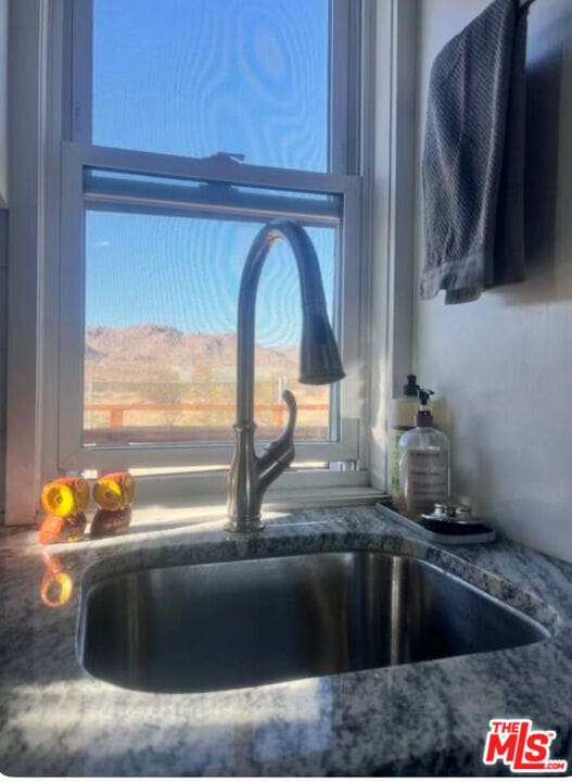 details with a mountain view and sink