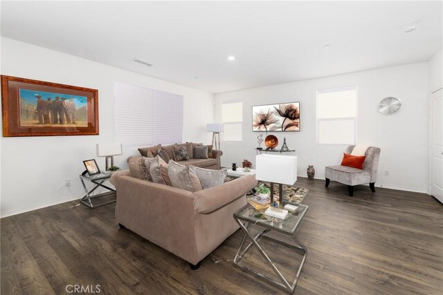 living room featuring dark hardwood / wood-style flooring