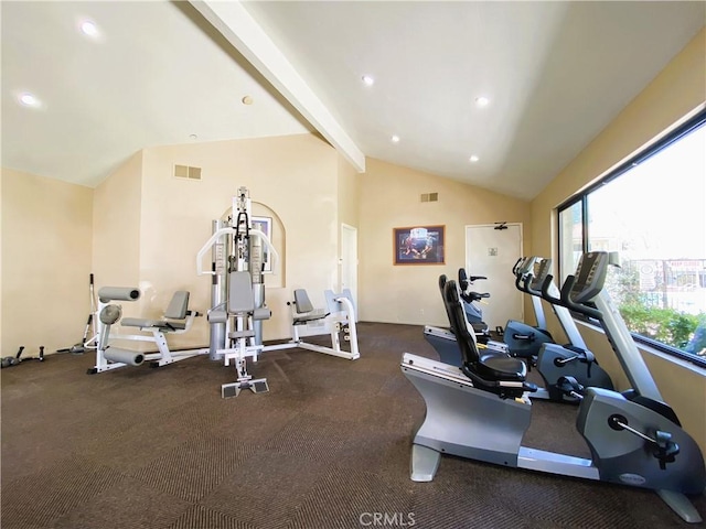 workout area featuring vaulted ceiling